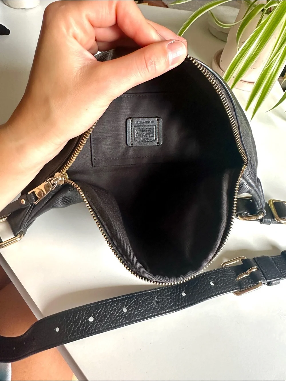 COACH Black Leather Belt Bag with Gold Hardware